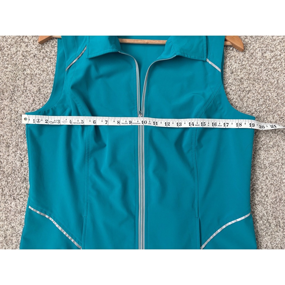 Weekends by Chicos Activewear Reflective Teal Blue Full Zip Vest Trim 1 M - Picture 5 of 7